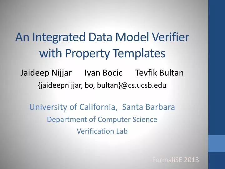 an integrated data model verifier with property templates