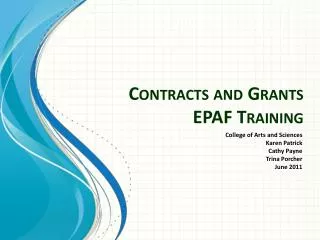 Contracts and Grants EPAF Training