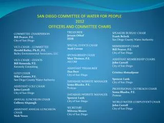 SAN DIEGO COMMITTEE OF WATER FOR PEOPLE 2012 OFFICERS AND COMMITTEE CHAIRS