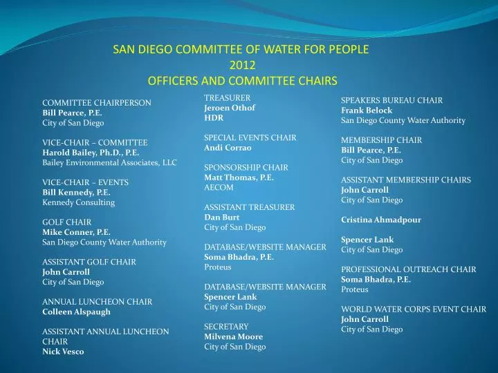 san diego committee of water for people 2012 officers and committee chairs
