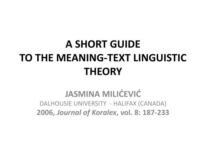 a short guide to the meaning text linguistic theory