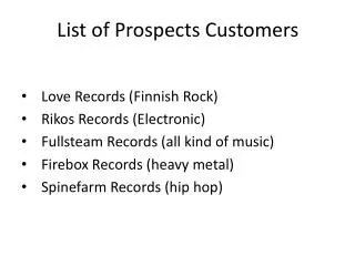 List of Prospects Customers