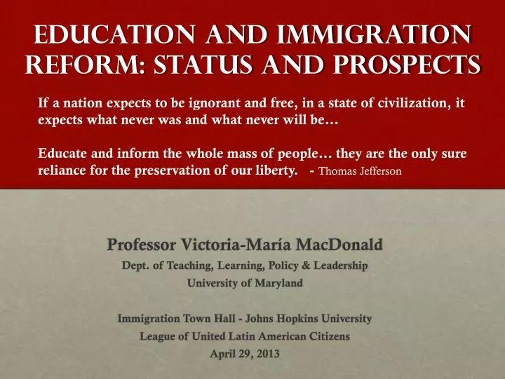 education and immigration reform status and prospects