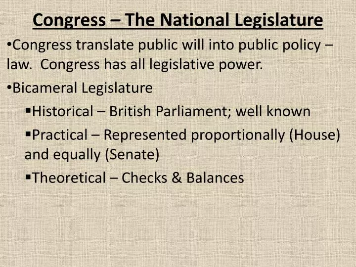 congress the national legislature