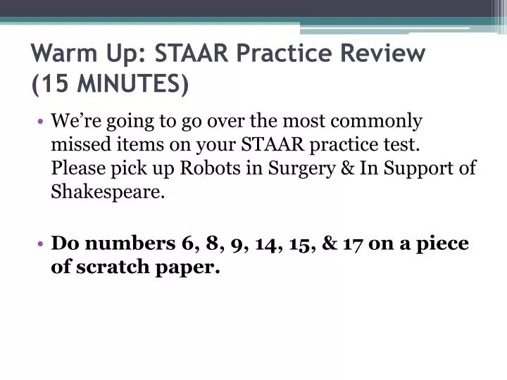 warm up staar practice review 15 minutes