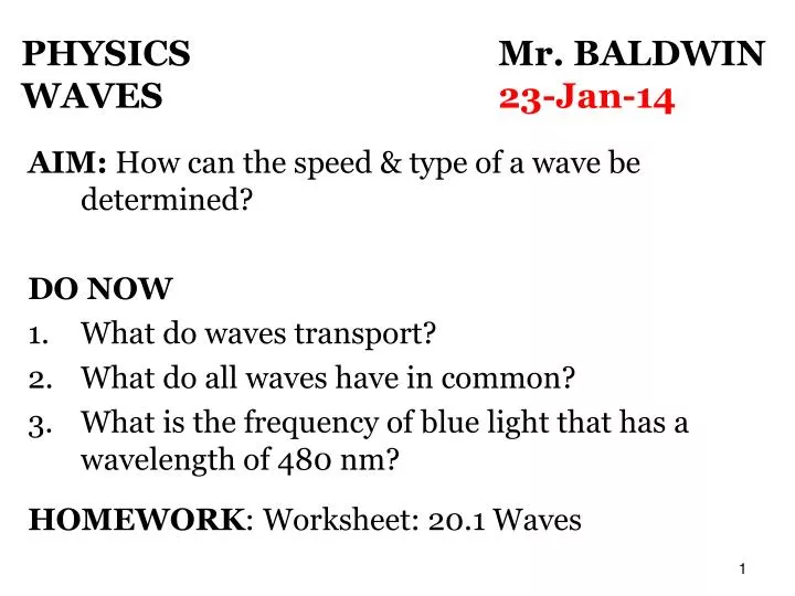 physics mr baldwin waves 23 jan 14