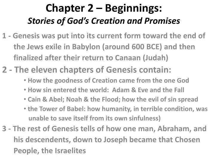 chapter 2 beginnings stories of god s creation and promises