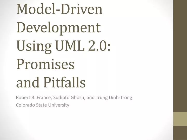 model driven development using uml 2 0 promises and pitfalls