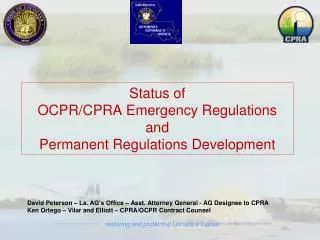 Status of OCPR/CPRA Emergency Regulations and Permanent Regulations Development