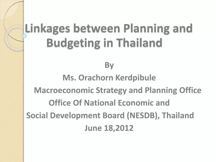 linkages between planning and budgeting in thailand