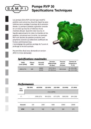 Pompe RVP 30 Spécifications Techniques