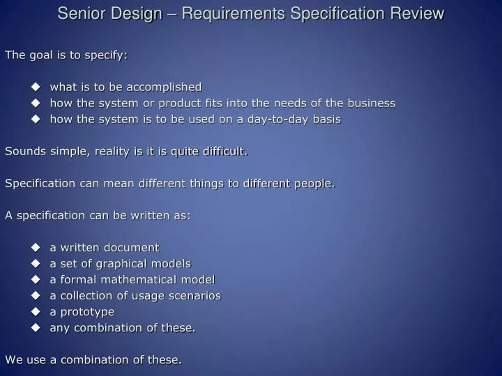 senior design requirements specification review
