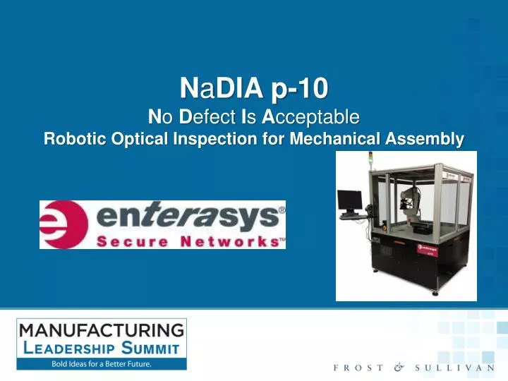 n a dia p 10 n o d efect i s a cceptable robotic optical inspection for mechanical assembly