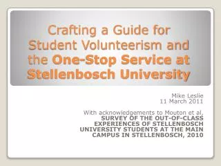 Crafting a Guide for Student Volunteerism and the One-Stop Service at Stellenbosch University