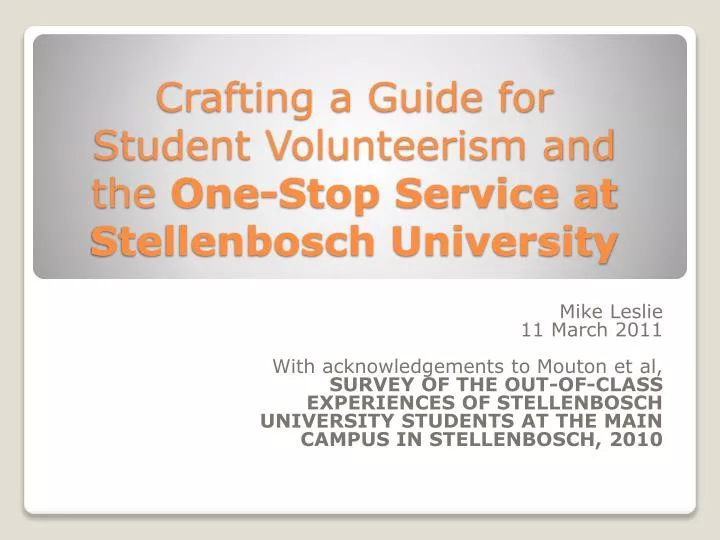 crafting a guide for student volunteerism and the one stop service at stellenbosch university