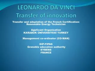 LEONARDO DA VINCI Transfer of innovation