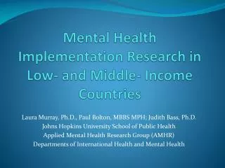 Mental Health Implementation Research in Low- and Middle- Income Countries
