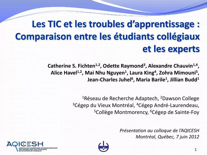 les tic et les troubles d apprentissage comparaison entre les tudiants coll giaux et les experts