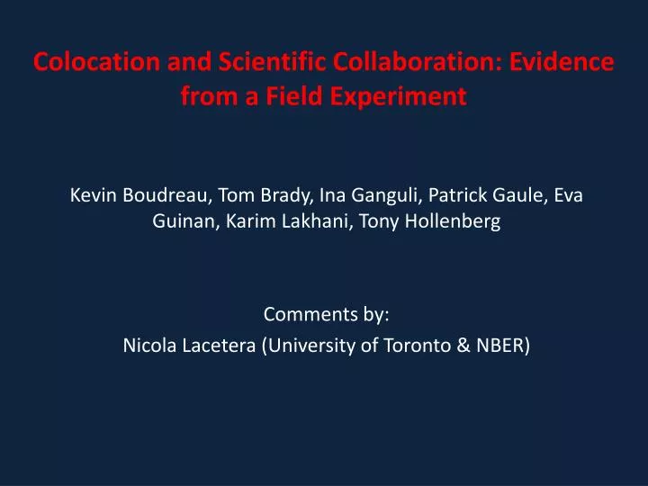 colocation and scientific collaboration evidence from a field experiment