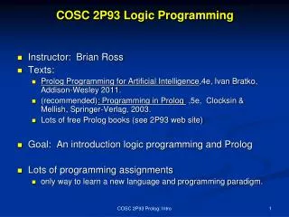 COSC 2P93 Logic Programming