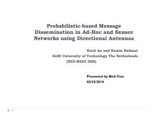 Probabilistic-based Message Dissemination in Ad-Hoc and Sensor Networks using Directional Antennas
