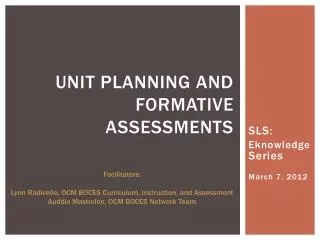 Unit planning and Formative assessments