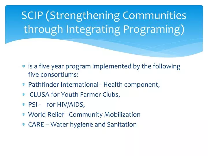 scip strengthening communities through integrating programing