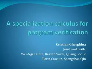 A specialization calculus for program verification