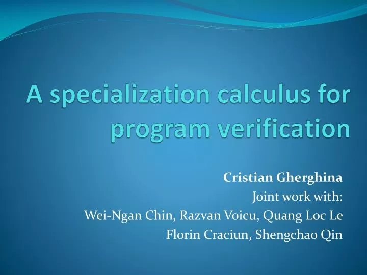 a specialization calculus for program verification
