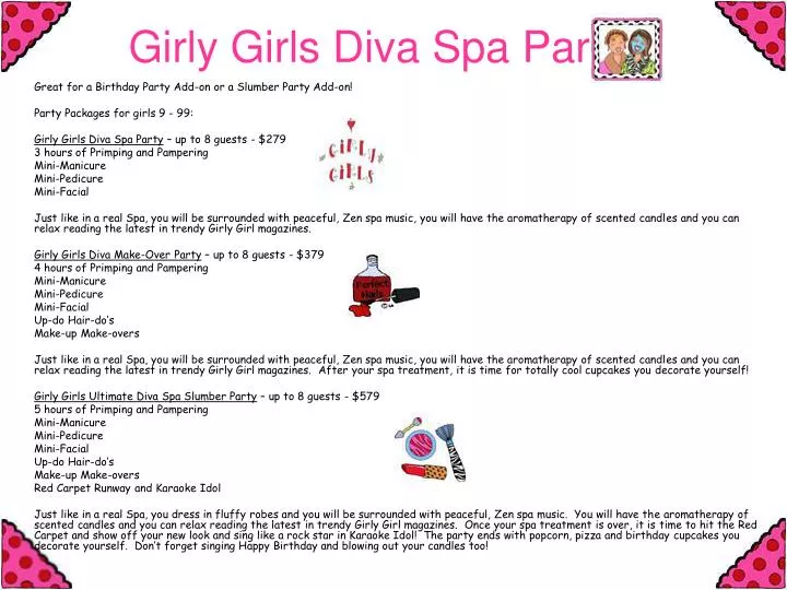 girly girls diva spa parties