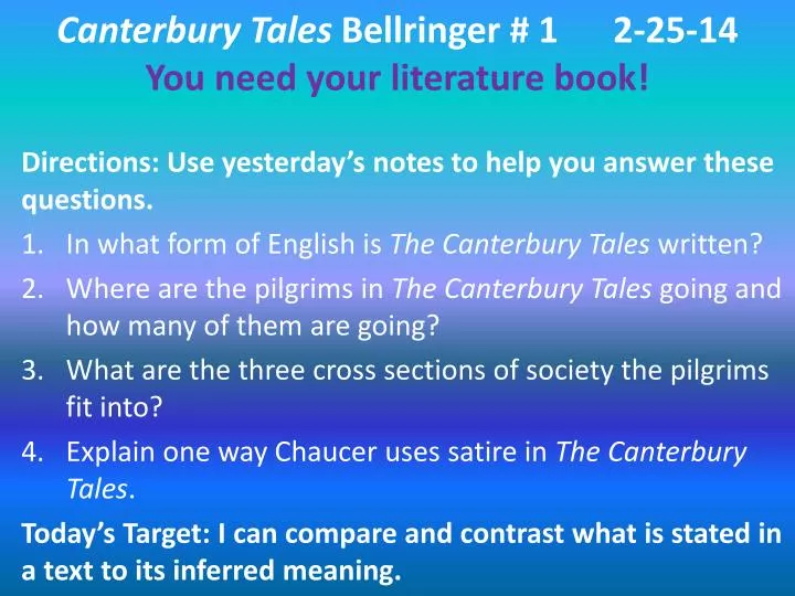 canterbury tales bellringer 1 2 25 14 you need your literature book