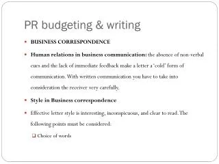 PR budgeting &amp; writing
