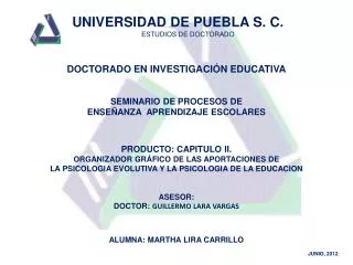 UNIVERSIDAD DE PUEBLA S. C. ESTUDIOS DE DOCTORADO DOCTORADO EN INVESTIGACIÓN EDUCATIVA