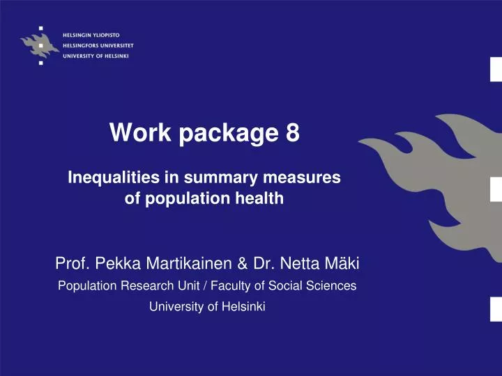 work package 8 inequalities in summary measures of population health