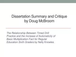 Dissertation Summary and Critique by Doug McBroom