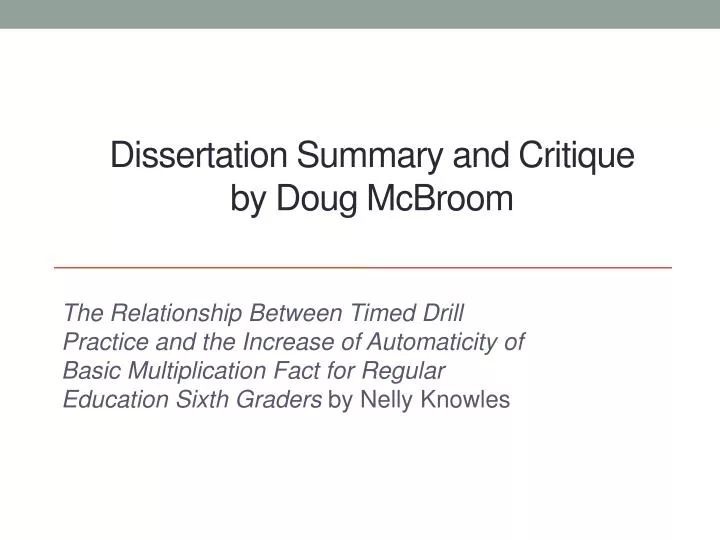 dissertation summary and critique by doug mcbroom
