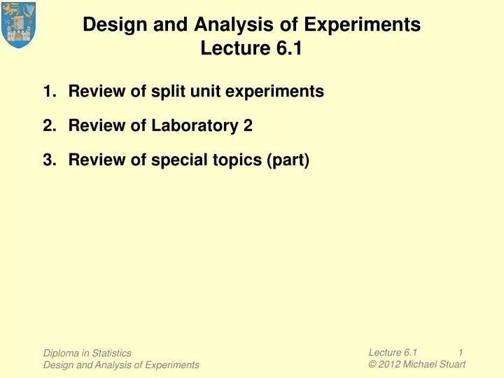 design and analysis of experiments lecture 6 1