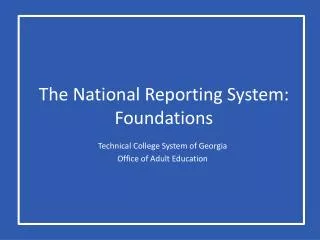 The National Reporting System: Foundations