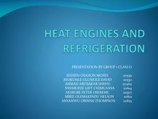 heat engines and refrigeration