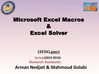 Microsoft Excel Macros &amp; Excel Solver ( IENG 490 )