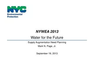 NYWEA 2013 Water for the Future