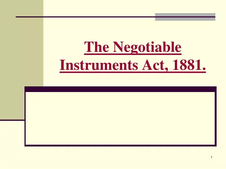 the negotiable instruments act 1881
