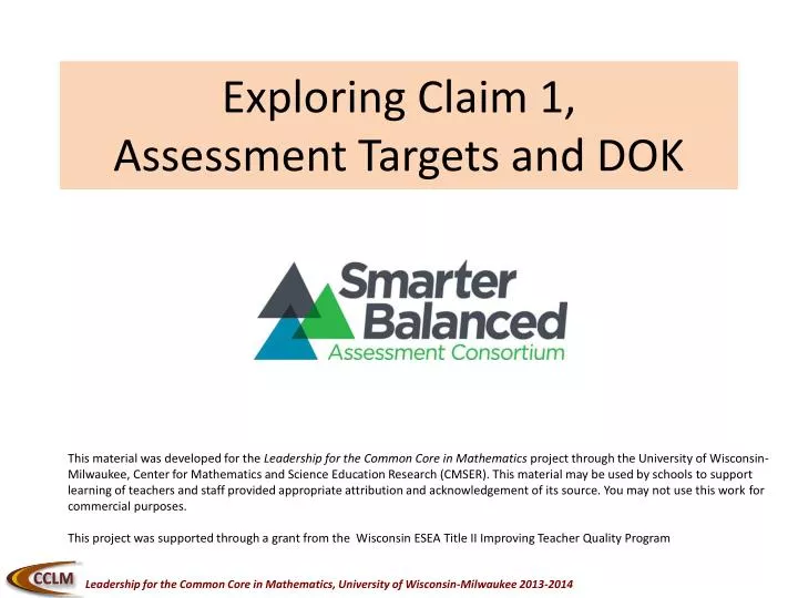 exploring claim 1 assessment targets and dok