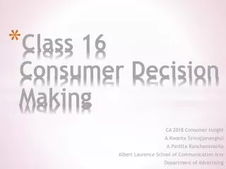 Class 16 Consumer Decision Making