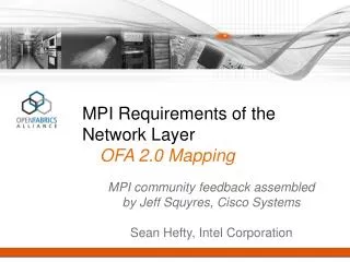 MPI Requirements of the Network Layer OFA 2.0 Mapping