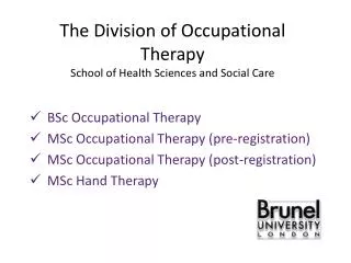 The Division of Occupational Therapy School of Health Sciences and Social Care
