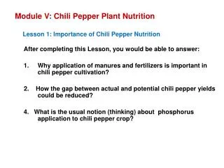 Module V: Chili Pepper Plant Nutrition