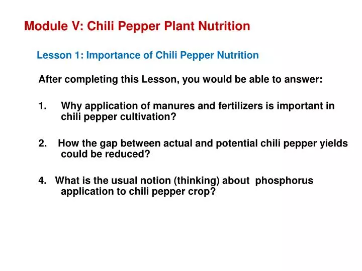 module v chili pepper plant nutrition