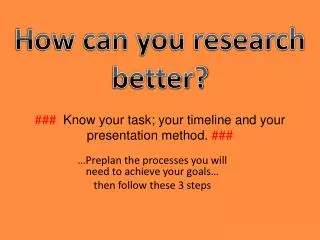 ### Know your task; your timeline and your presentation method. ###
