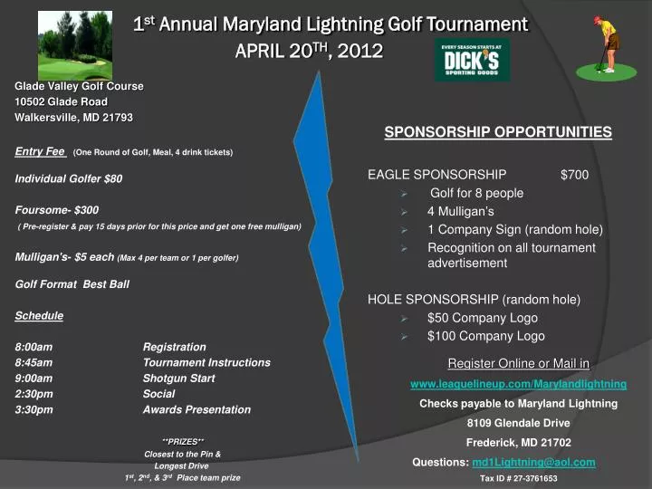 1 st annual maryland lightning golf tournament april 20 th 2012
